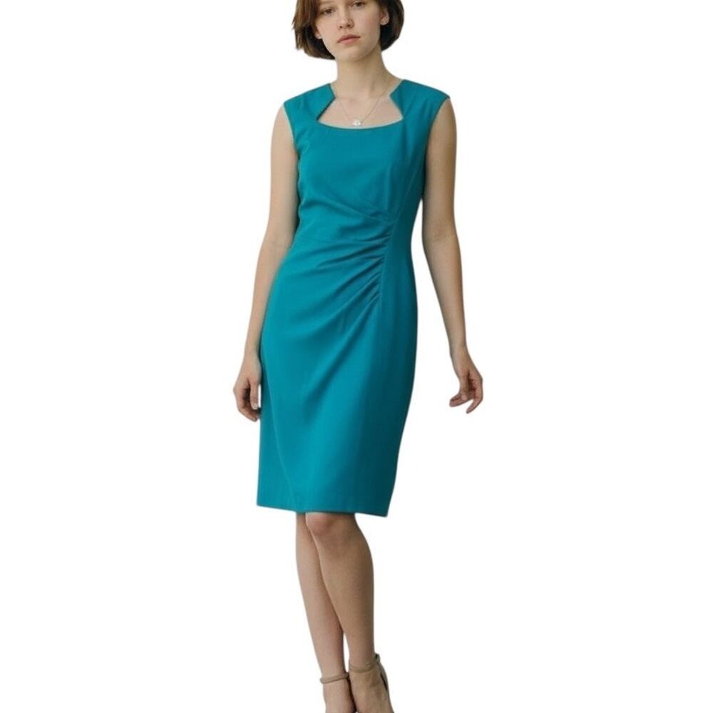 Calvin Klein Side Ruched Teal Sheath Dress Sz 8